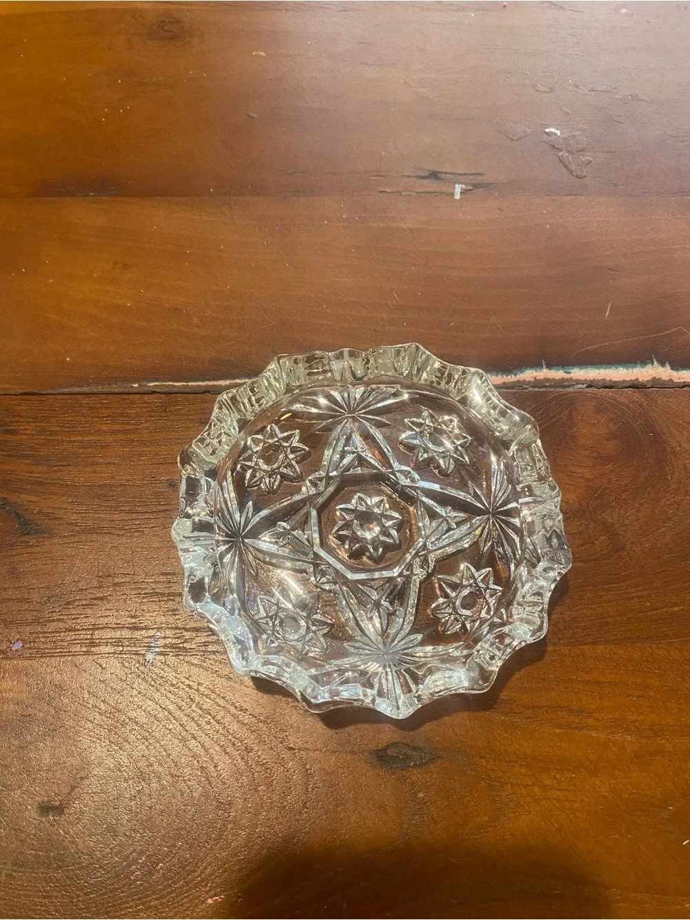 Pressed Glass Ashtray or Decorative Dish - Star of David Pattern